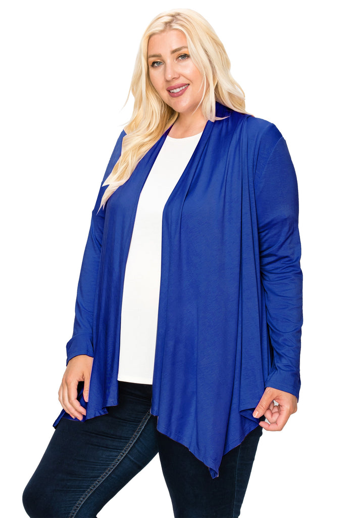 Women's Plus Size Casual Long Sleeve Drape Open Front Cardigan FashionJOA