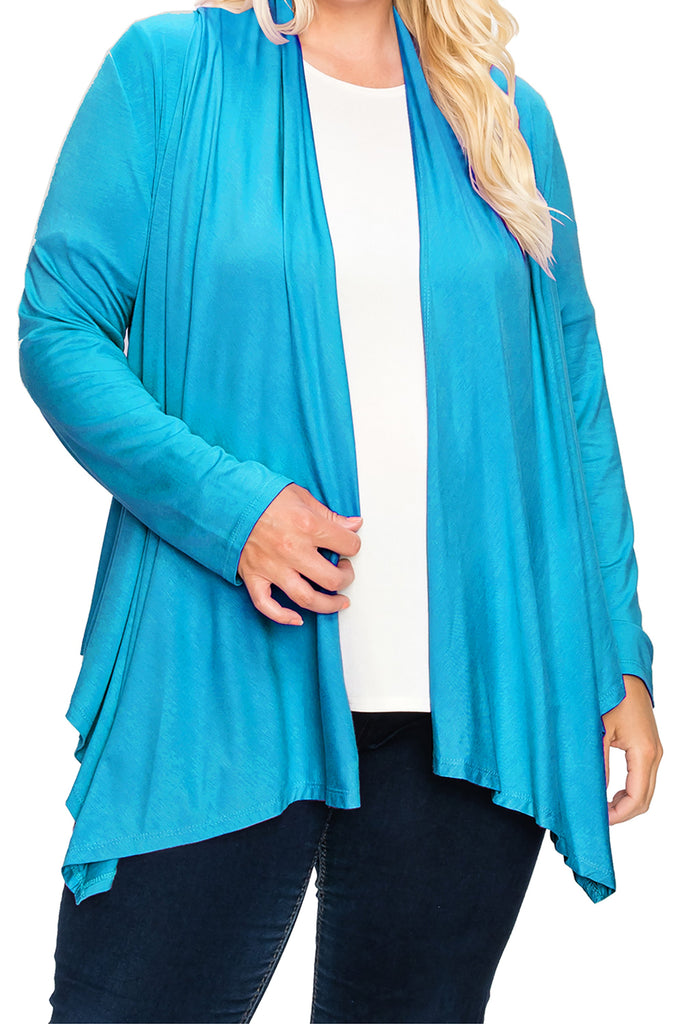 Women's Plus Size Casual Long Sleeve Drape Open Front Cardigan FashionJOA