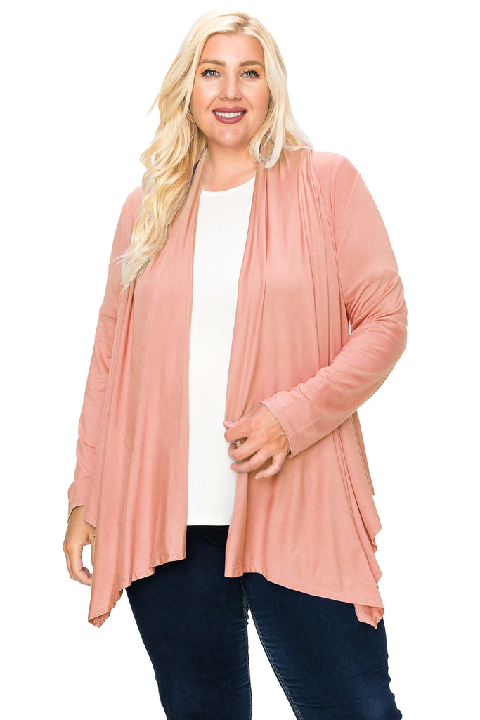 Women's Plus Size Casual Long Sleeve Drape Open Front Cardigan FashionJOA