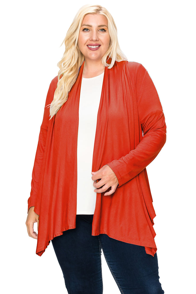 Women's Plus Size Casual Long Sleeve Drape Open Front Cardigan FashionJOA