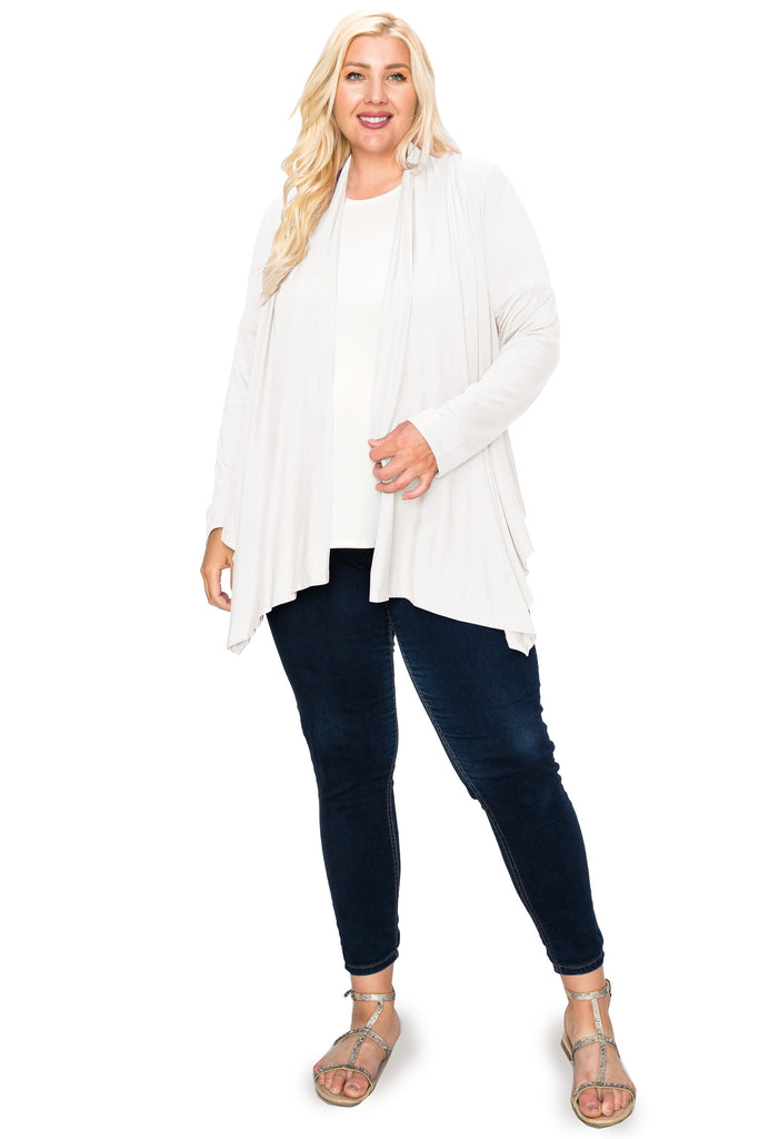 Women's Plus Size Casual Long Sleeve Drape Open Front Cardigan FashionJOA