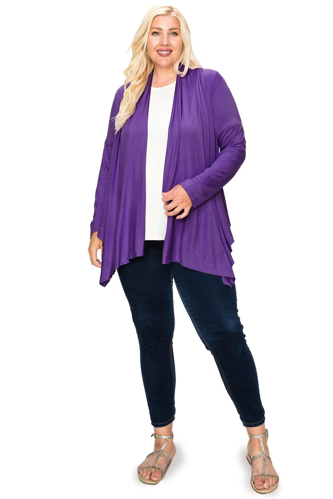 Women's Plus Size Casual Long Sleeve Drape Open Front Cardigan FashionJOA