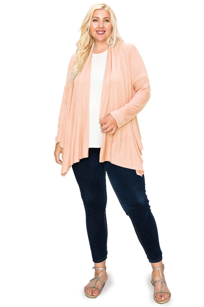 Women's Plus Size Casual Long Sleeve Drape Open Front Cardigan FashionJOA