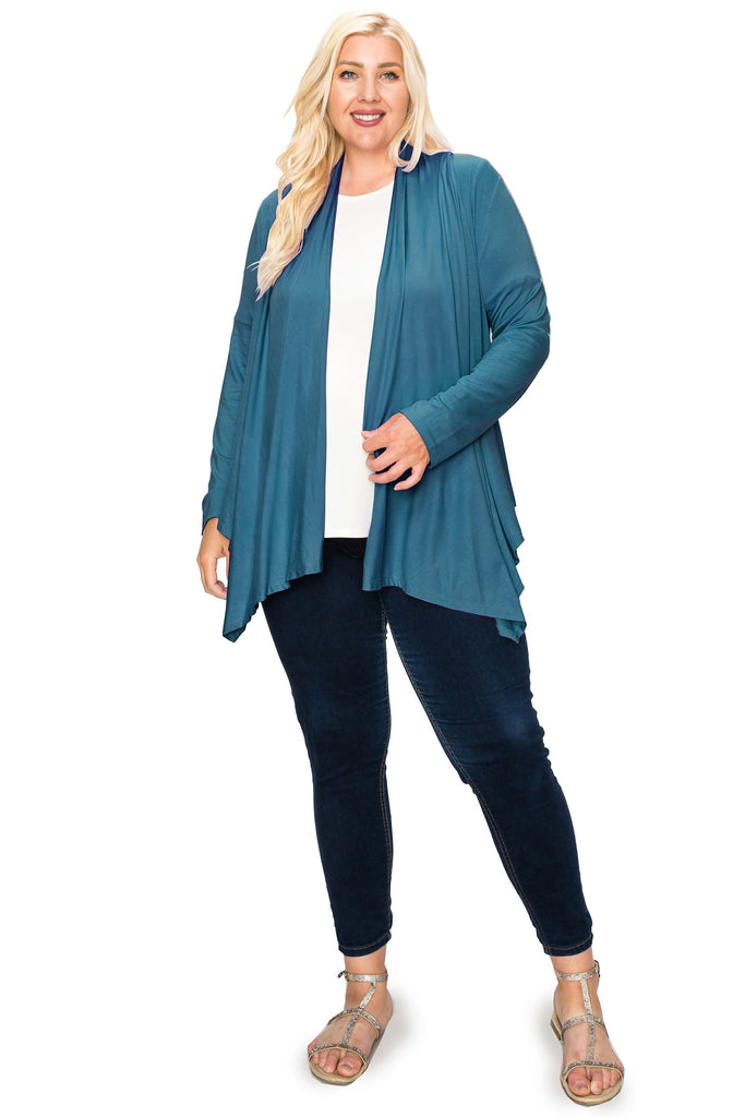 Women's Plus Size Casual Long Sleeve Drape Open Front Cardigan FashionJOA