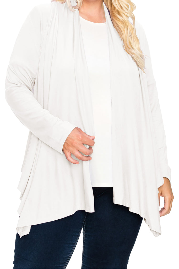 Women's Plus Size Casual Long Sleeve Drape Open Front Cardigan FashionJOA