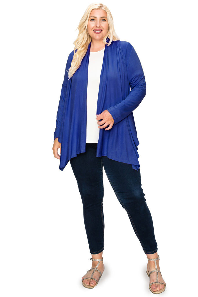 Women's Plus Size Casual Long Sleeve Drape Open Front Cardigan FashionJOA