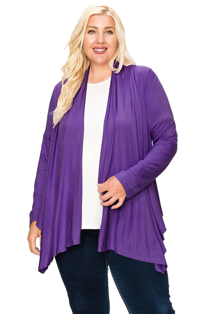 Women's Plus Size Casual Long Sleeve Drape Open Front Cardigan FashionJOA