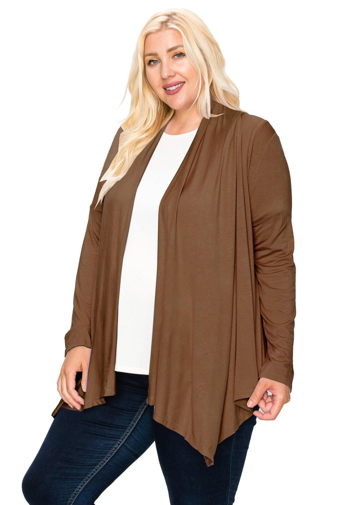 Women's Plus Size Casual Long Sleeve Drape Open Front Cardigan FashionJOA