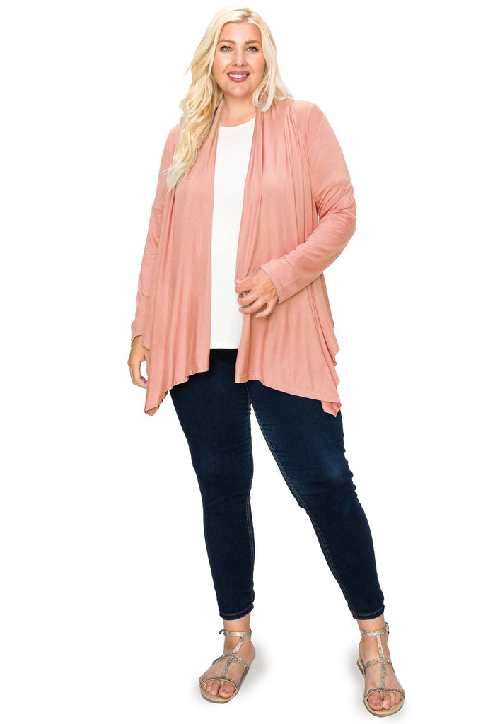 Women's Plus Size Casual Long Sleeve Drape Open Front Cardigan FashionJOA