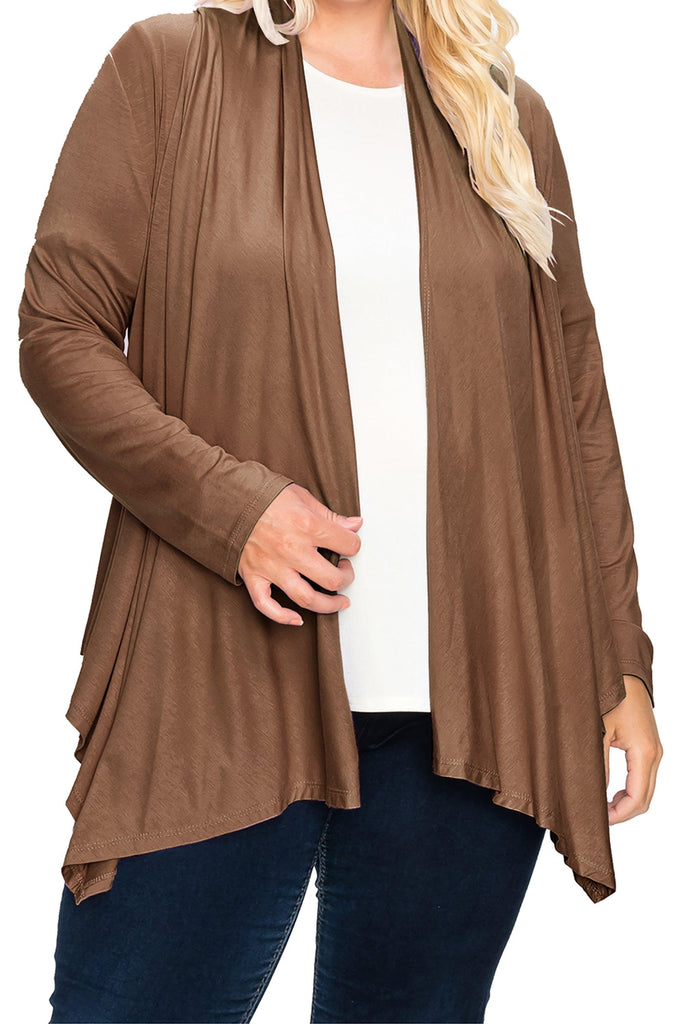 Women's Plus Size Casual Long Sleeve Drape Open Front Cardigan FashionJOA