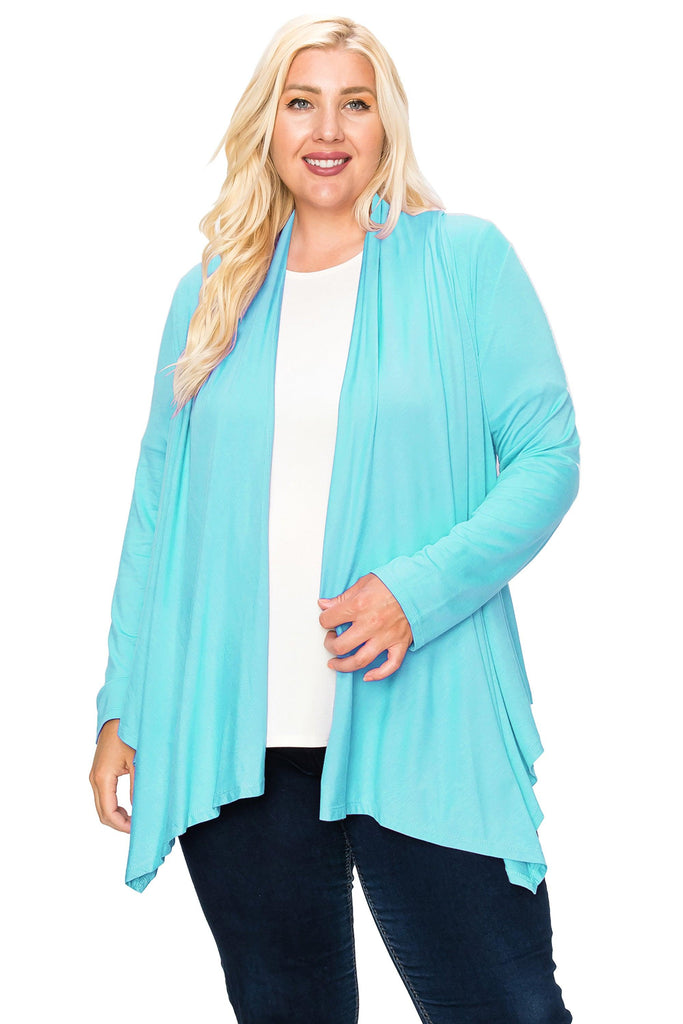 Women's Plus Size Casual Long Sleeve Drape Open Front Cardigan FashionJOA