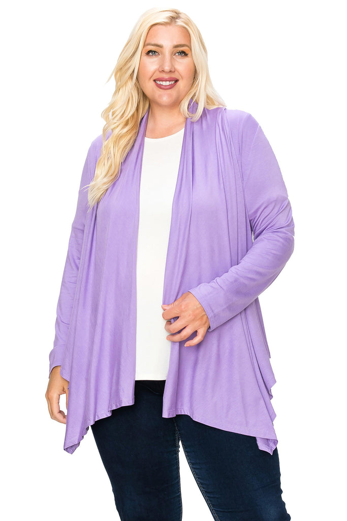 Women's Plus Size Casual Long Sleeve Drape Open Front Cardigan FashionJOA