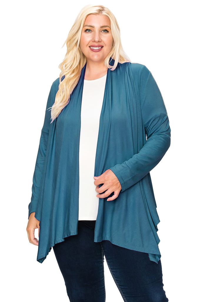 Women's Plus Size Casual Long Sleeve Drape Open Front Cardigan FashionJOA