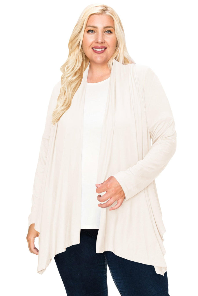 Women's Plus Size Casual Long Sleeve Draped Open Front Solid Cardigan FashionJOA