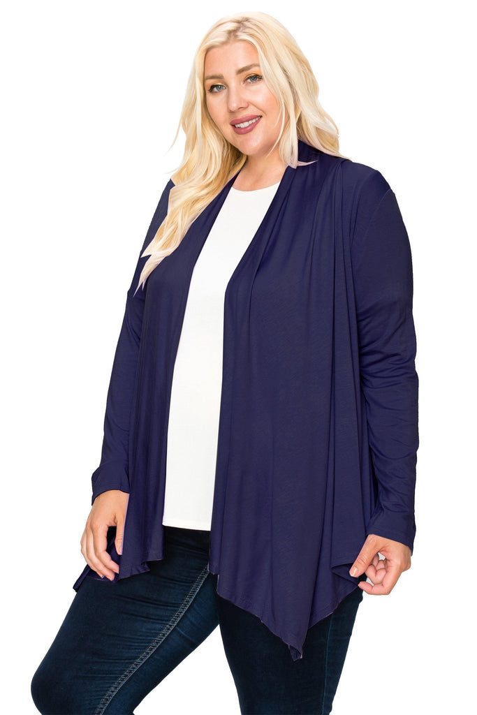 Women's Plus Size Casual Long Sleeve Draped Open Front Solid Cardigan FashionJOA