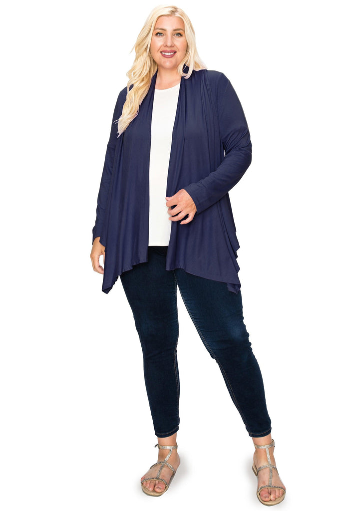 Women's Plus Size Casual Long Sleeve Draped Open Front Solid Cardigan FashionJOA