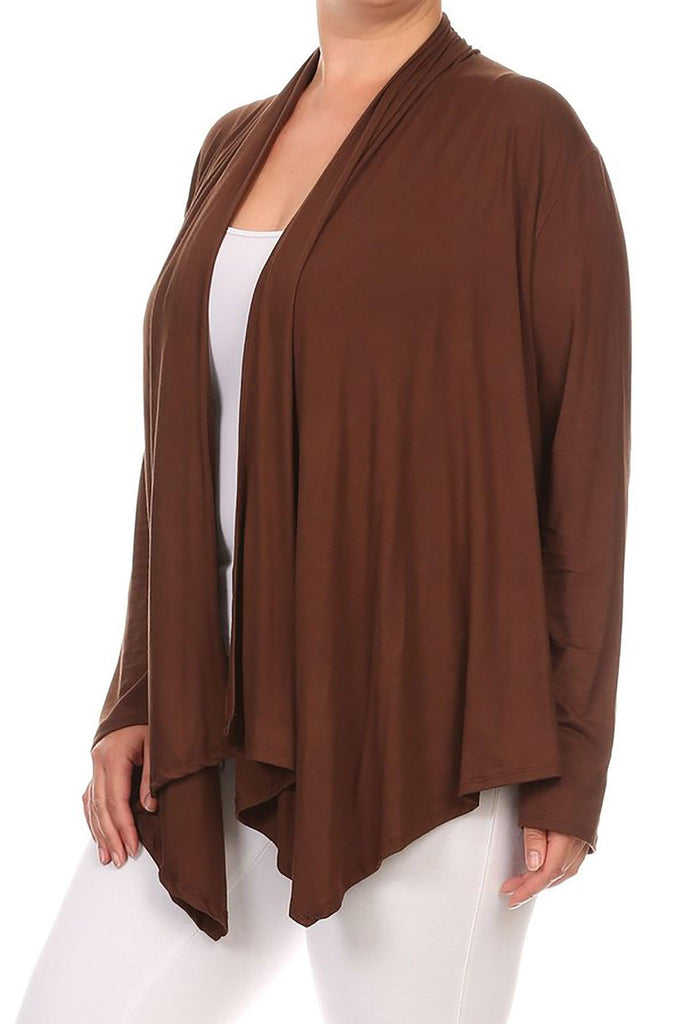 Women's Plus Size Casual Long Sleeve Draped Open Front Solid Cardigan FashionJOA