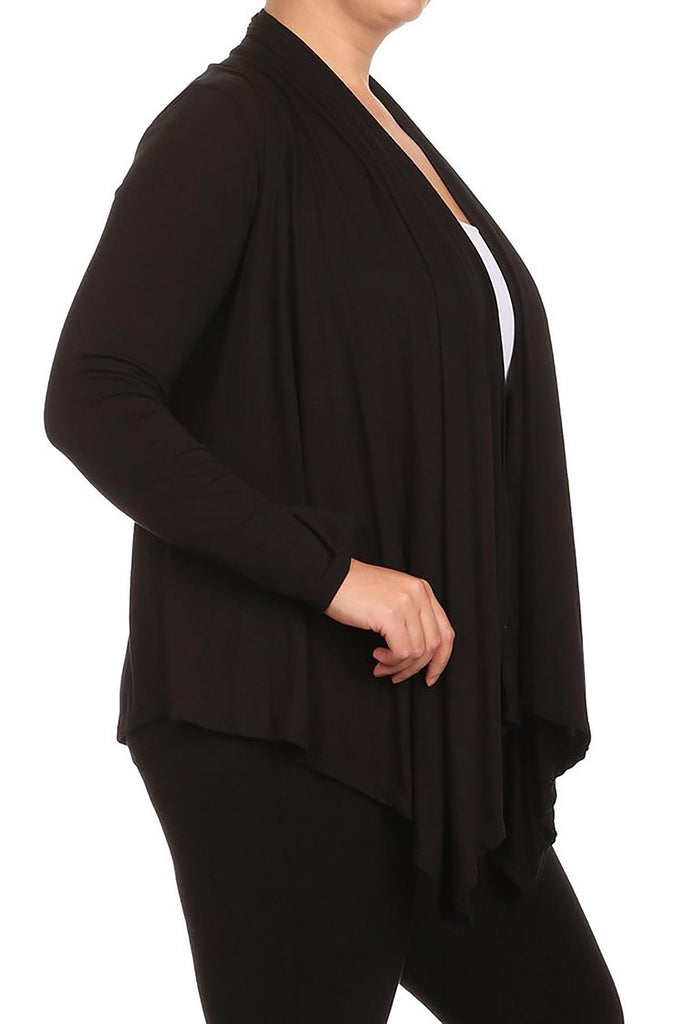 Women's Plus Size Casual Long Sleeve Draped Open Front Solid Cardigan FashionJOA