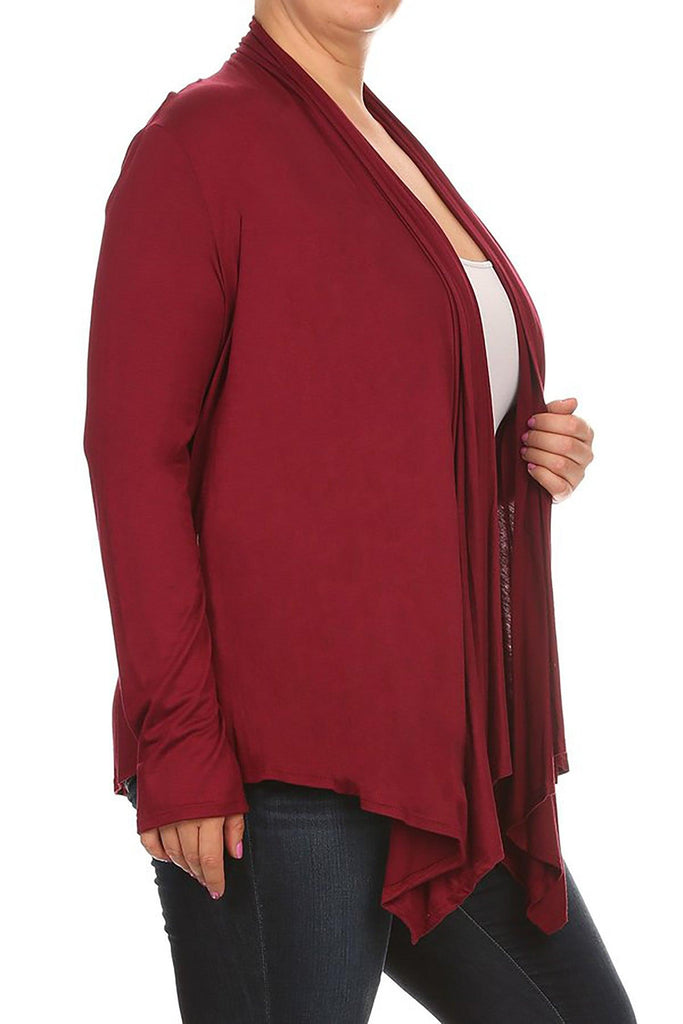 Women's Plus Size Casual Long Sleeve Draped Open Front Solid Cardigan FashionJOA