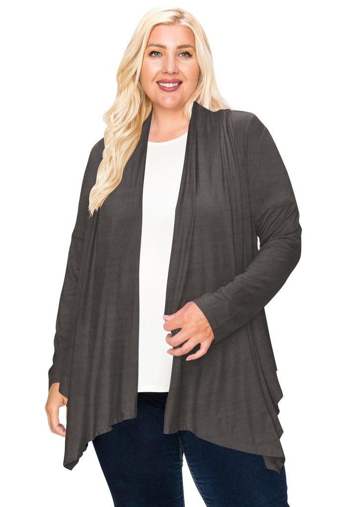 Women's Plus Size Casual Long Sleeve Draped Open Front Solid Cardigan FashionJOA