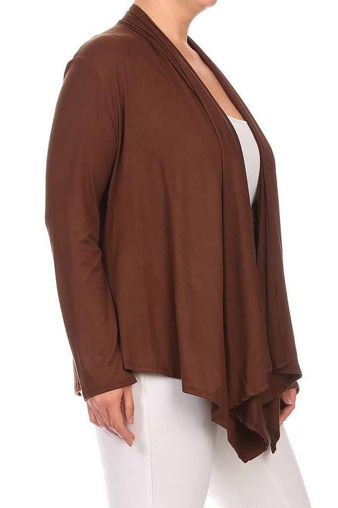 Women's Plus Size Casual Long Sleeve Draped Open Front Solid Cardigan FashionJOA