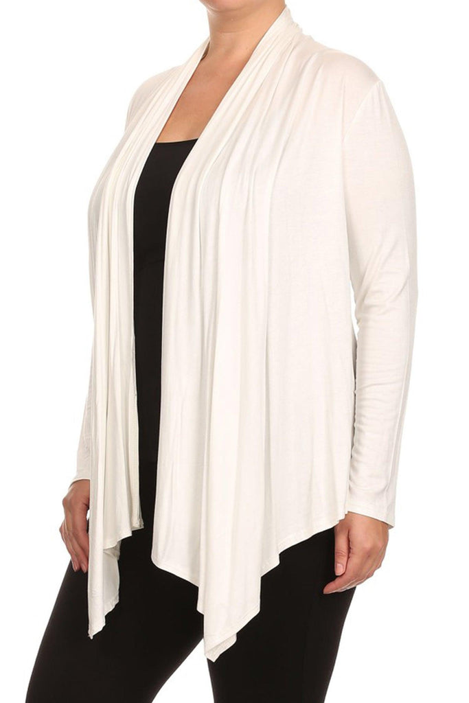 Women's Plus Size Casual Long Sleeve Draped Open Front Solid Cardigan FashionJOA