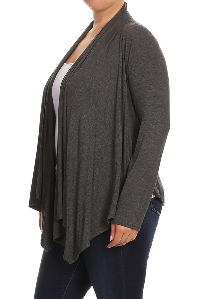 Women's Plus Size Casual Long Sleeve Draped Open Front Solid Cardigan FashionJOA