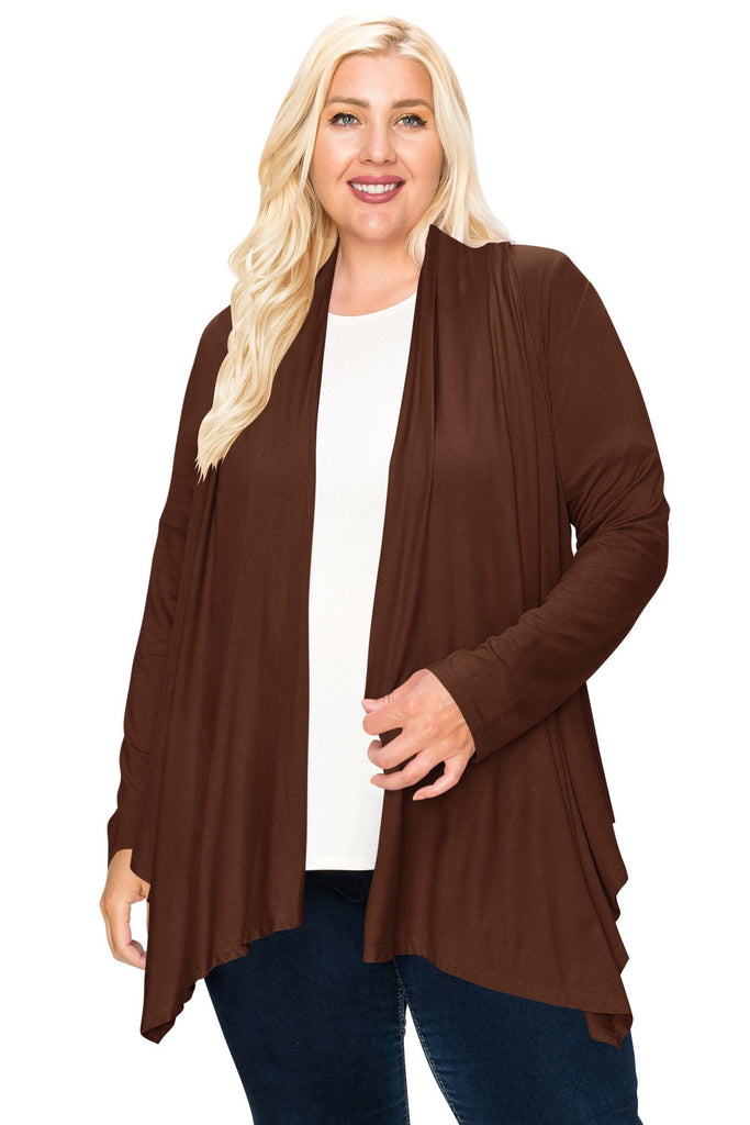 Women's Plus Size Casual Long Sleeve Draped Open Front Solid Cardigan FashionJOA