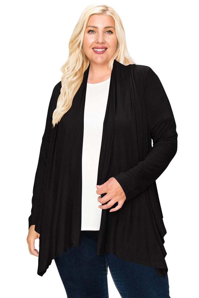 Women's Plus Size Casual Long Sleeve Draped Open Front Solid Cardigan FashionJOA