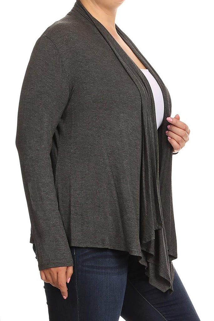 Women's Plus Size Casual Long Sleeve Draped Open Front Solid Cardigan FashionJOA