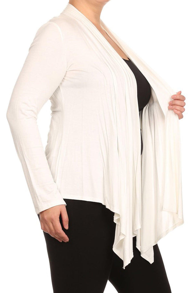 Women's Plus Size Casual Long Sleeve Draped Open Front Solid Cardigan FashionJOA