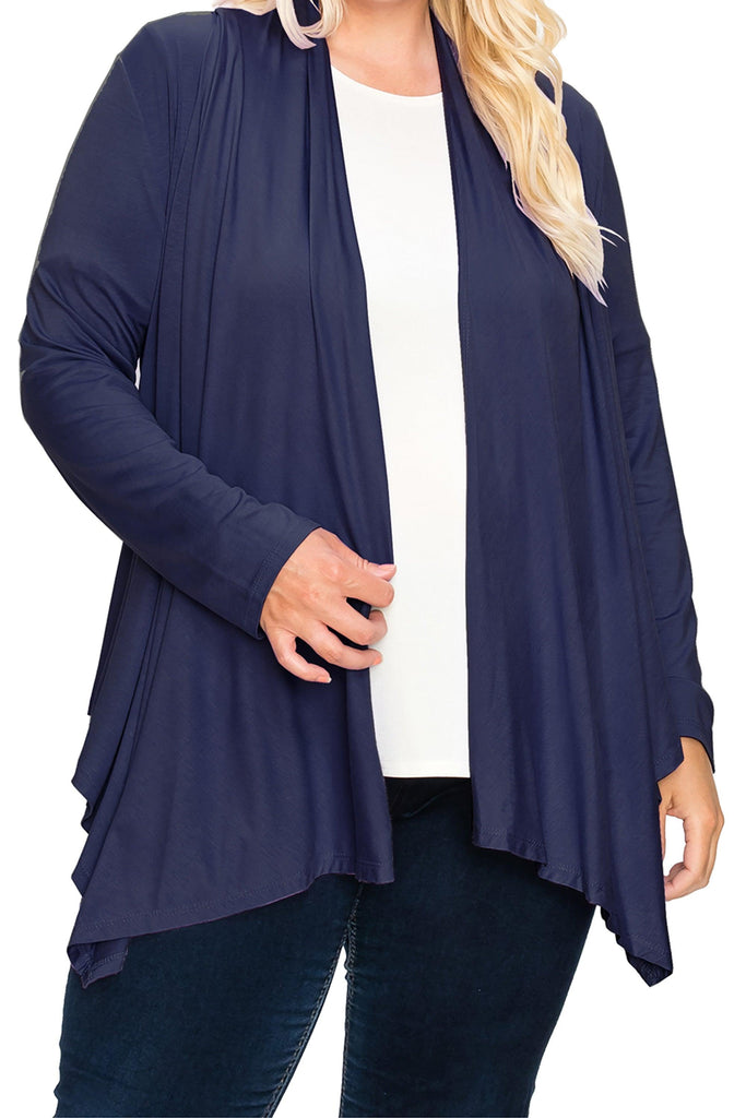 Women's Plus Size Casual Long Sleeve Draped Open Front Solid Cardigan FashionJOA