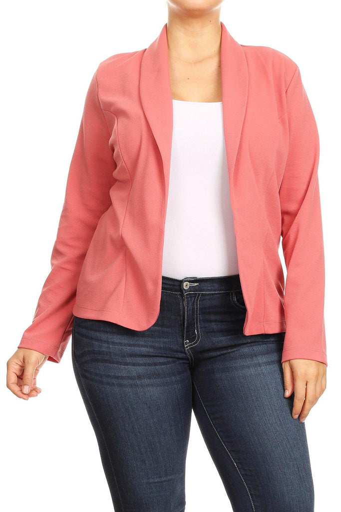 Women's Plus Size Casual Long Sleeve Fitted Solid Open Blazer FashionJOA