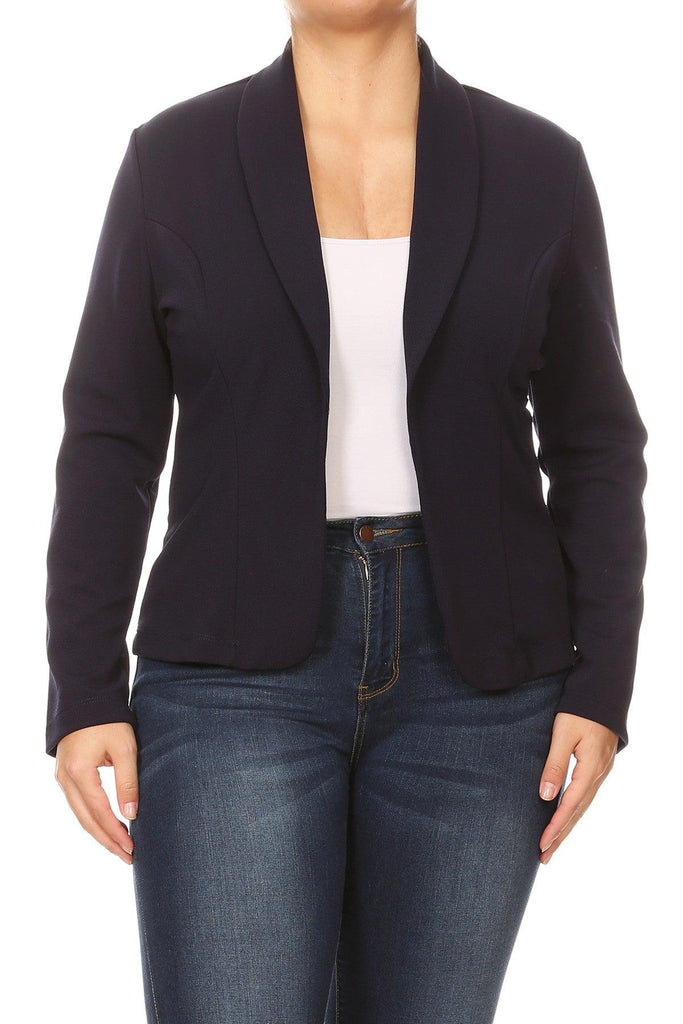 Women's Plus Size Casual Long Sleeve Fitted Solid Open Blazer Jacket FashionJOA