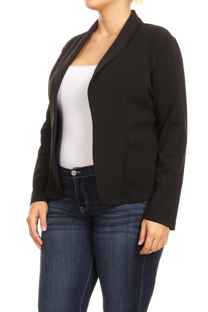 Women's Plus Size Casual Long Sleeve Fitted Solid Open Blazer Jacket FashionJOA