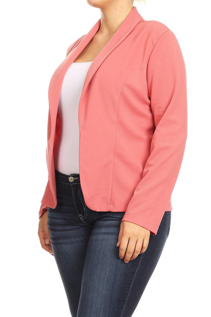 Women's Plus Size Casual Long Sleeve Fitted Solid Open Blazer Jacket FashionJOA