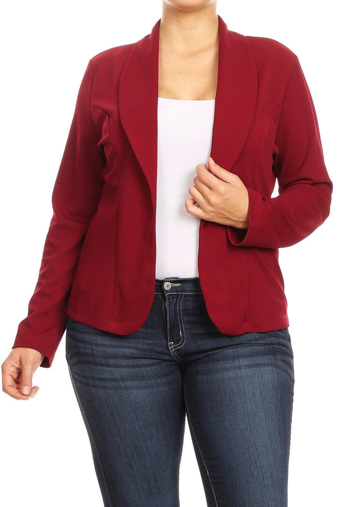 Women's Plus Size Casual Long Sleeve Fitted Solid Open Blazer Jacket FashionJOA