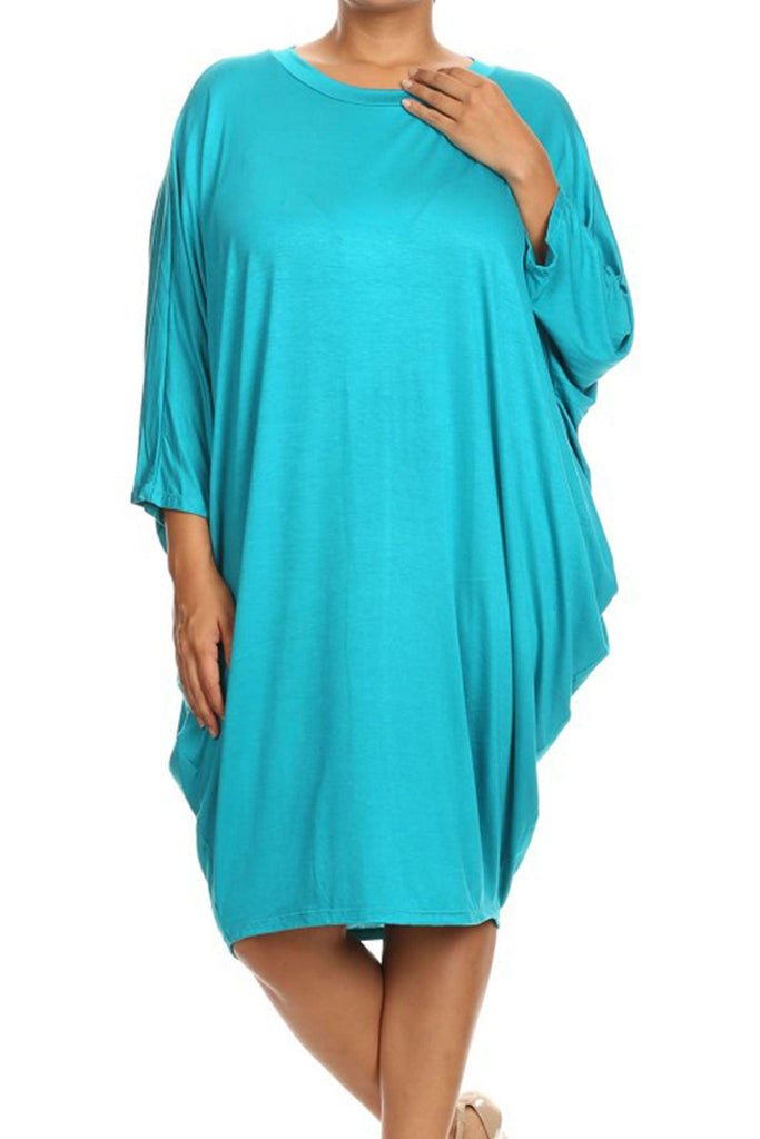 Women's Plus Size Casual Loose Fit Dolman Sleeve Midi Dress FashionJOA