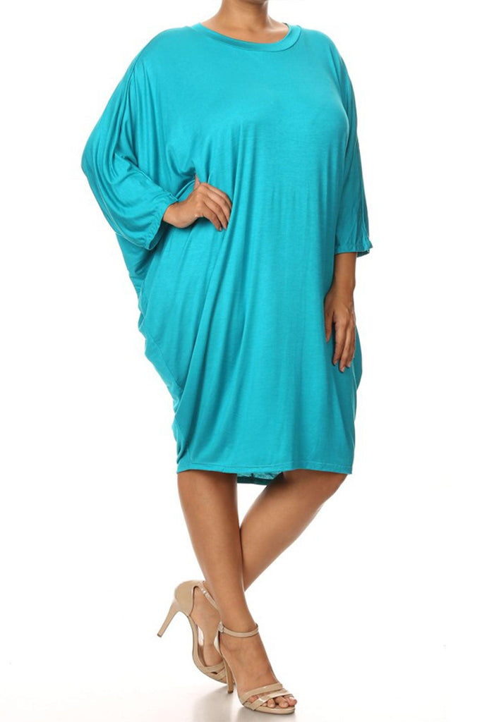 Women's Plus Size Casual Loose Fit Dolman Sleeve Midi Dress FashionJOA