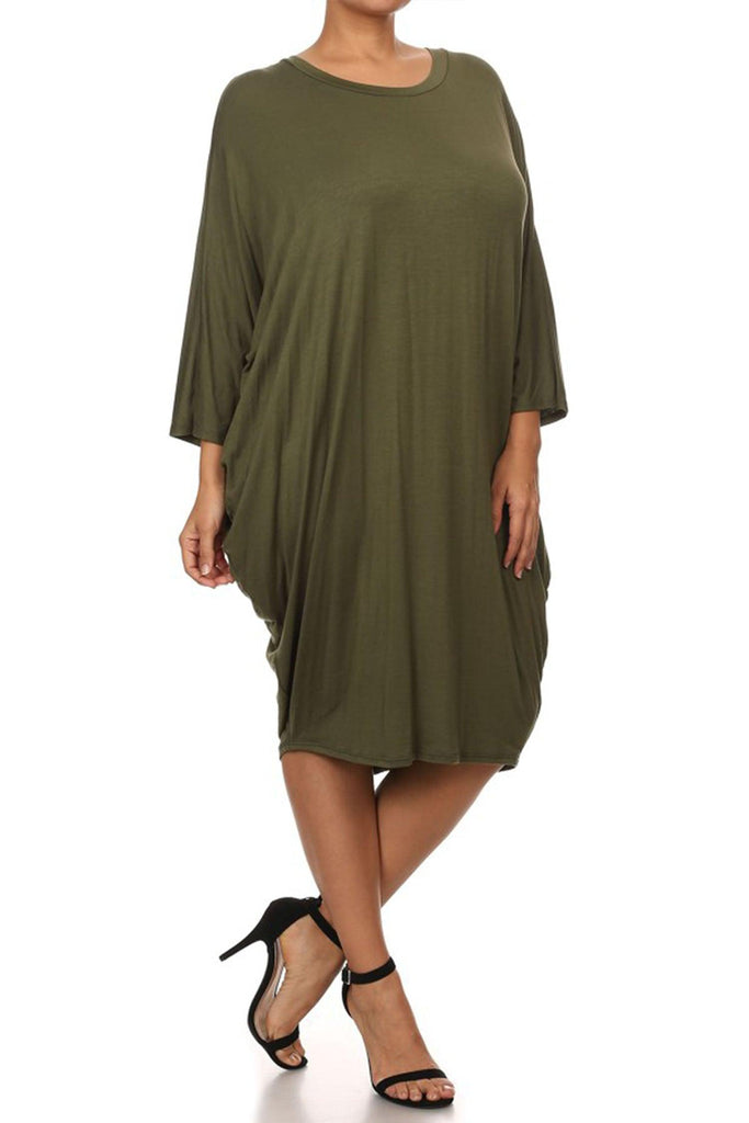 Women's Plus Size Casual Loose Fit Dolman Sleeve Midi Dress FashionJOA