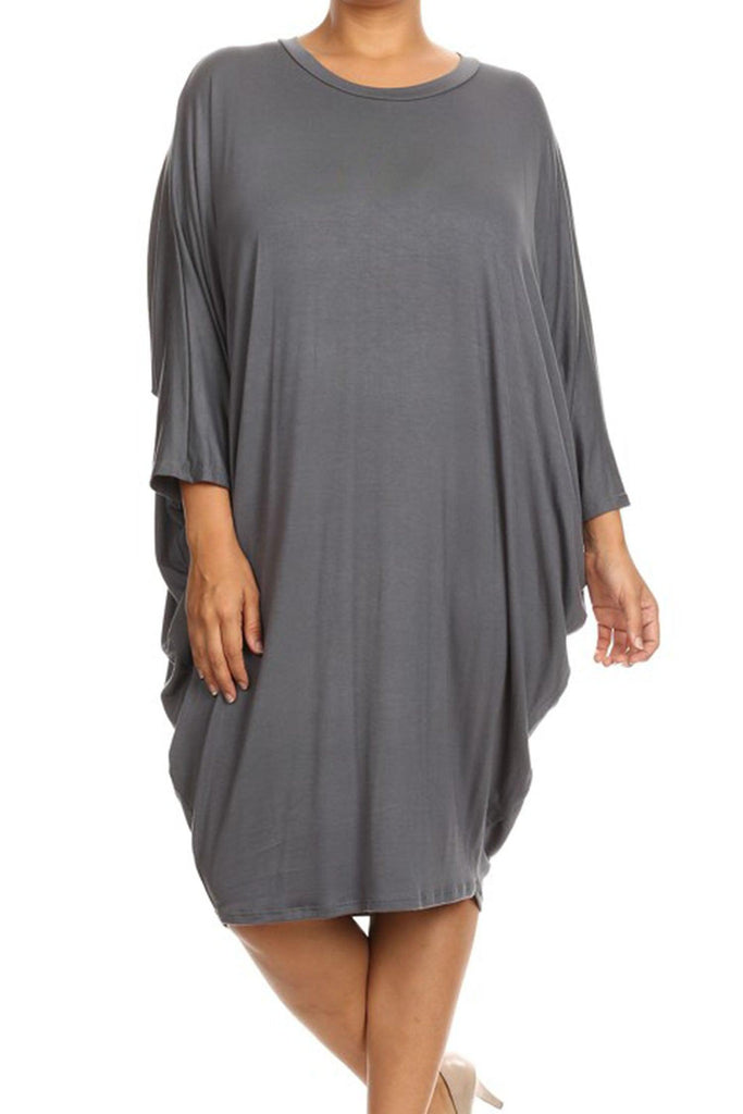 Women's Plus Size Casual Loose Fit Dolman Sleeve Midi Dress FashionJOA