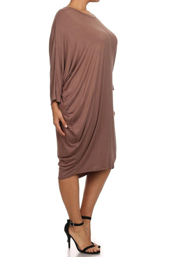 Women's Plus Size Casual Loose Fit Dolman Sleeve Midi Dress FashionJOA