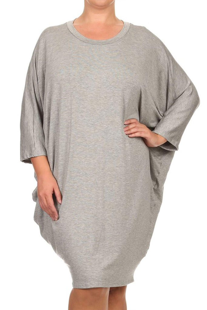 Women's Plus Size Casual Loose Fit Dolman Sleeve Midi Dress FashionJOA