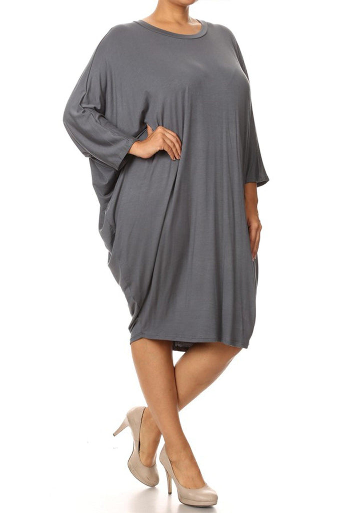 Women's Plus Size Casual Loose Fit Dolman Sleeve Midi Dress FashionJOA