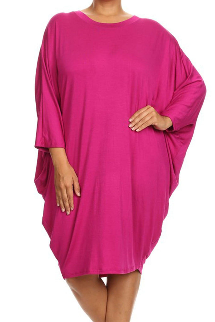 Women's Plus Size Casual Loose Fit Dolman Sleeve Midi Dress FashionJOA