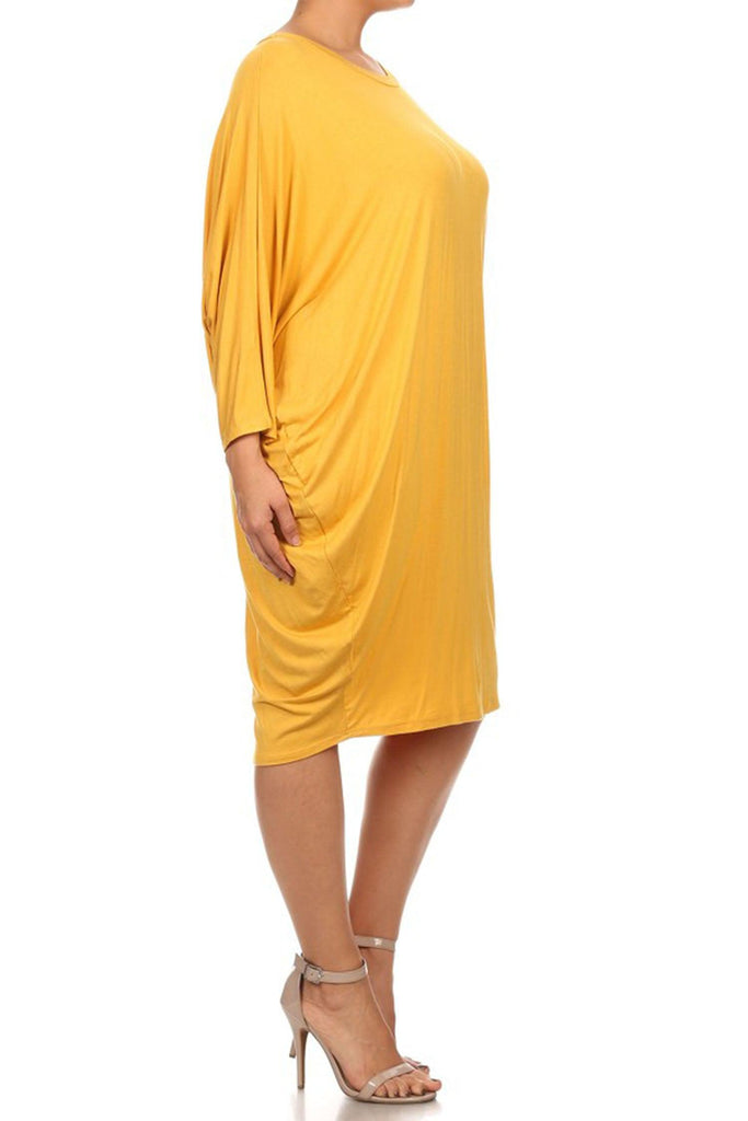 Women's Plus Size Casual Loose Fit Dolman Sleeve Midi Dress FashionJOA