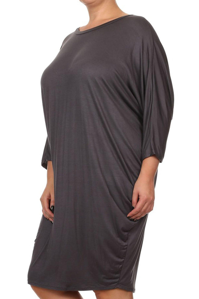 Women's Plus Size Casual Loose Fit Dolman Sleeve Midi Dress FashionJOA