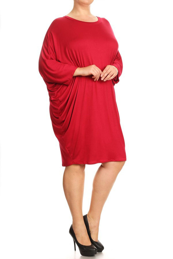 Women's Plus Size Casual Loose Fit Dolman Sleeve Midi Dress FashionJOA