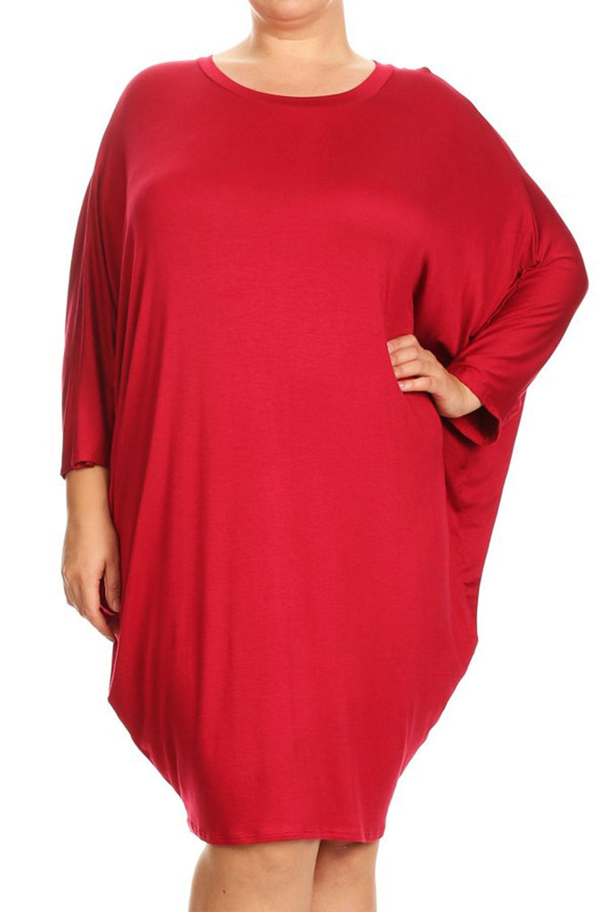 Women's Plus Size Casual Loose Fit Dolman Sleeve Midi Dress FashionJOA