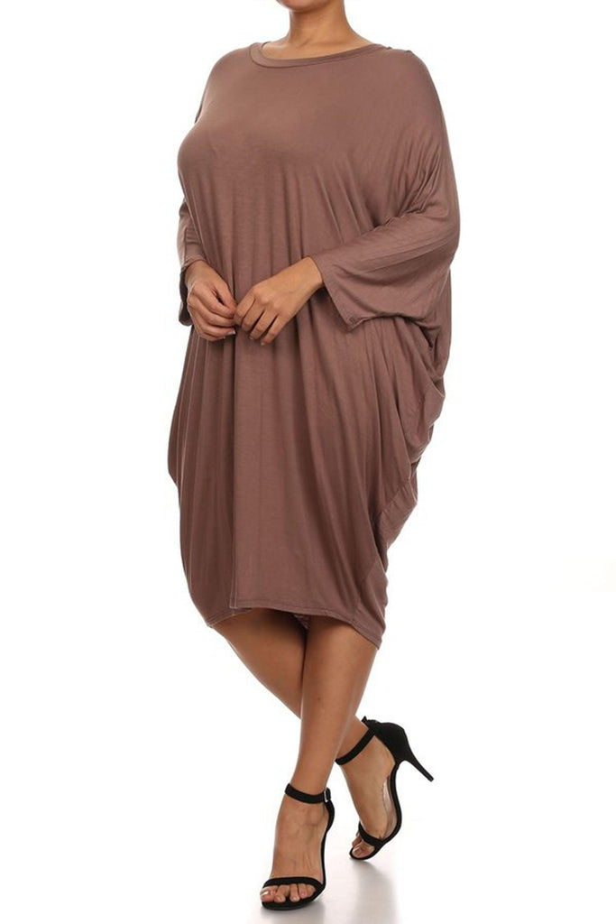 Women's Plus Size Casual Loose Fit Dolman Sleeve Midi Dress FashionJOA